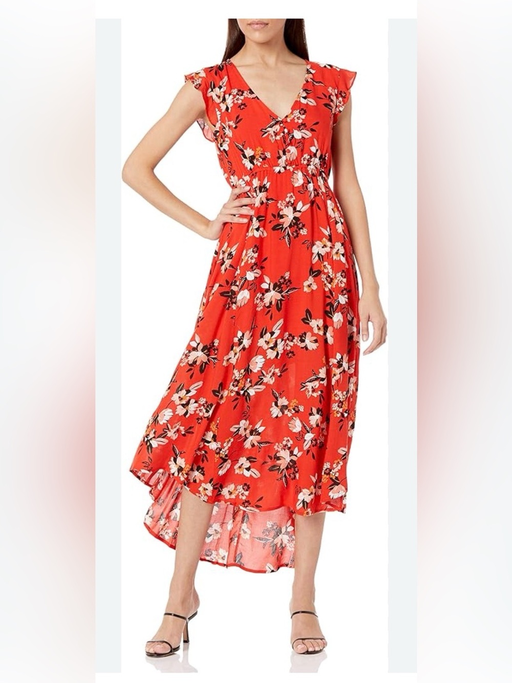 Jessica Simpson Red Floral V-Neck High-Low Dress